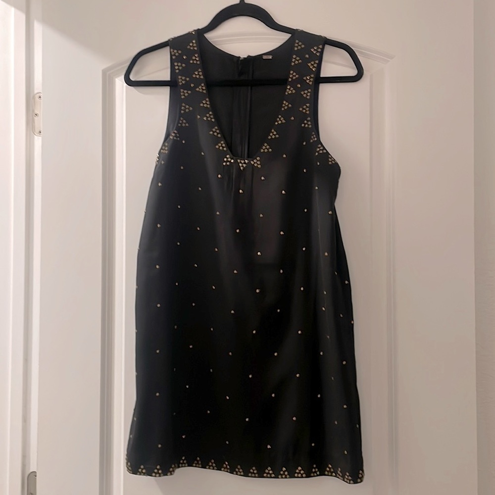Free People mini dress black w/ gold studs. Sizing tag removed likely small 2-4
